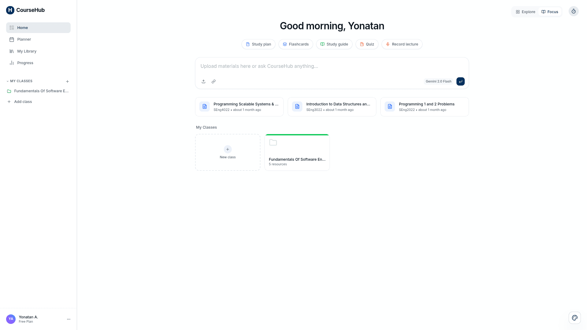 CourseHub Focus Dashboard